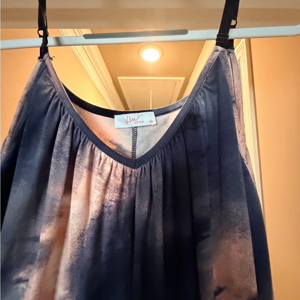 Women's Navy Tie-Dye Maxi Dress - Sleeveless V-Neck - Picture 4 of 6